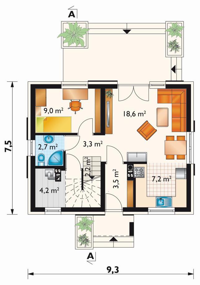 Rzut parteru POW. 50,7 m²