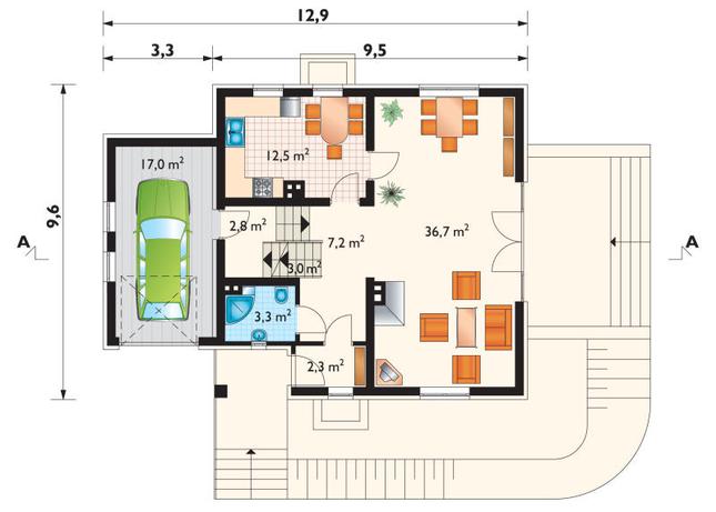 Rzut parteru lustro POW. 84,8 m²