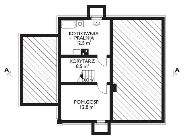 Rzut piwnicy lustro POW. 36,8 m²