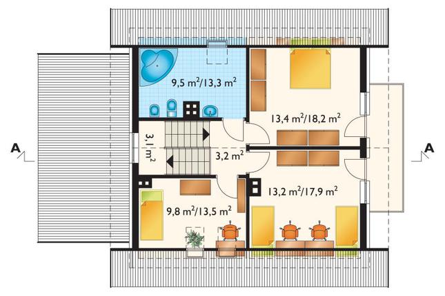 Rzut poddasza lustro POW. 69,1 m²
