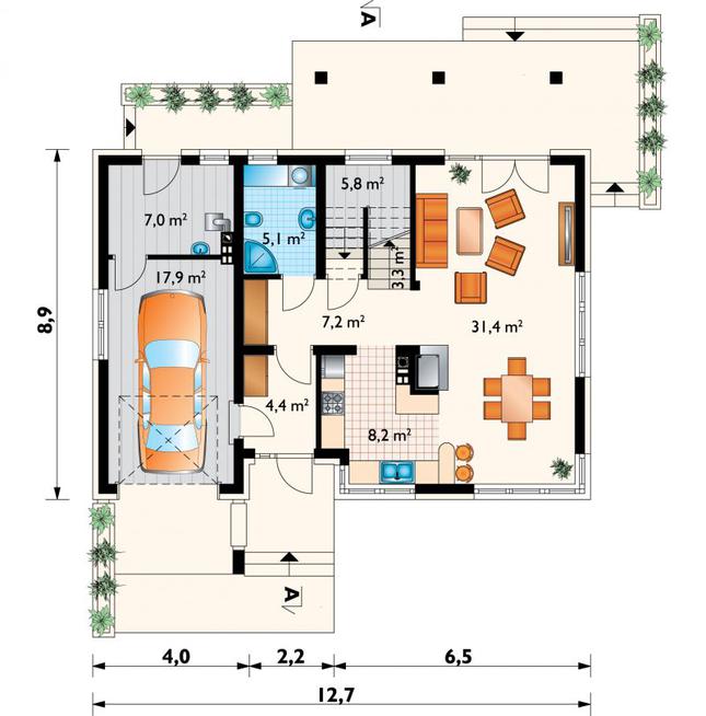 Rzut parteru lustro POW. 90,3 m²