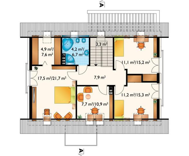 Rzut poddasza lustro POW. 87,8 m²