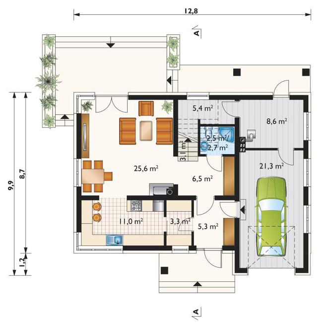 Rzut parteru POW. 92,8 m²