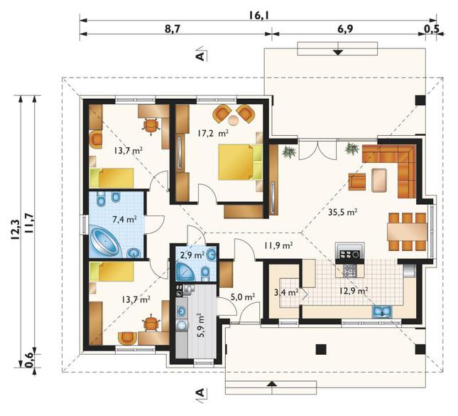 Rzut parteru POW. 129,5 m²