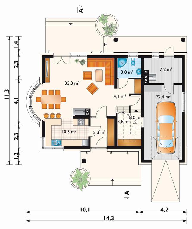 Rzut parteru POW. 98,1 m²