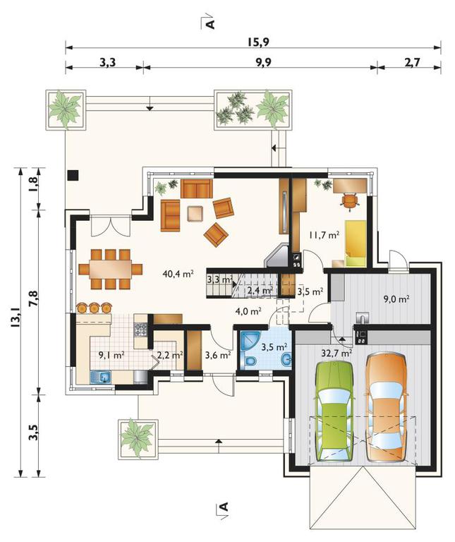 Rzut parteru POW. 125,4 m²