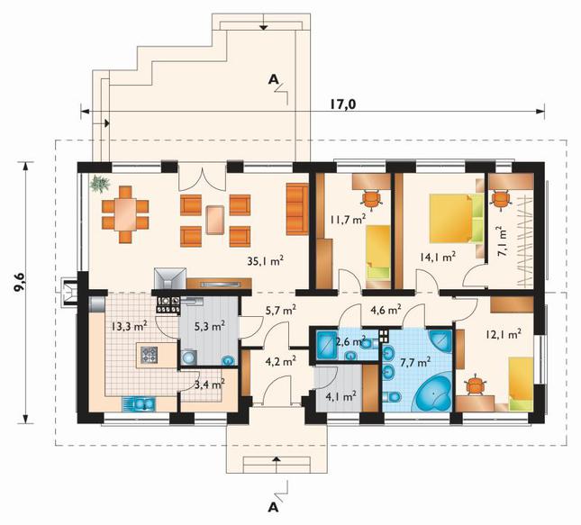 Rzut parteru POW. 131,0 m²