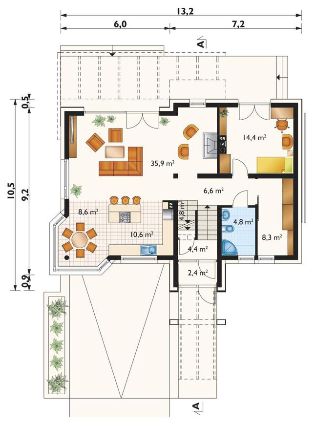 Rzut parteru POW. 100,8 m²