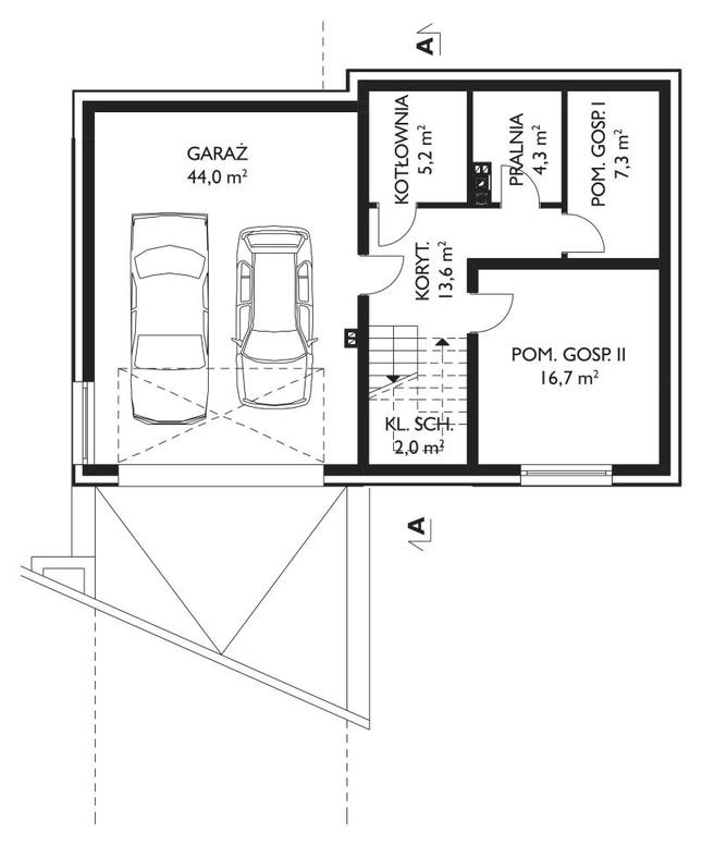 Rzut piwnicy POW. 93,1 m²