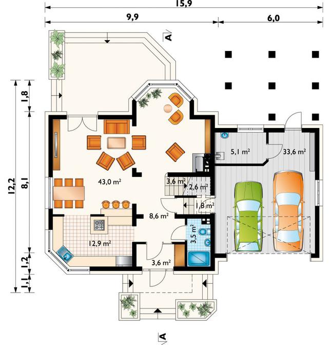 Rzut parteru POW. 118,3 m²