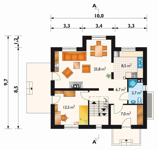Rzut parteru POW. 66,9 m²