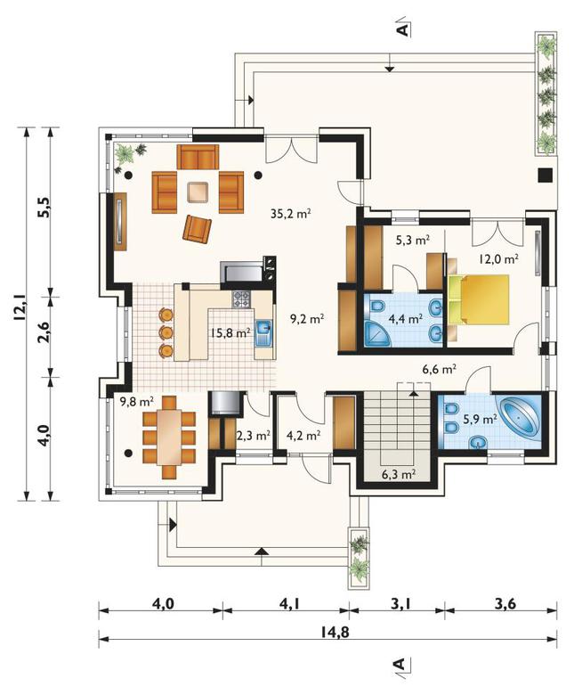 Rzut parteru POW. 117,4 m²