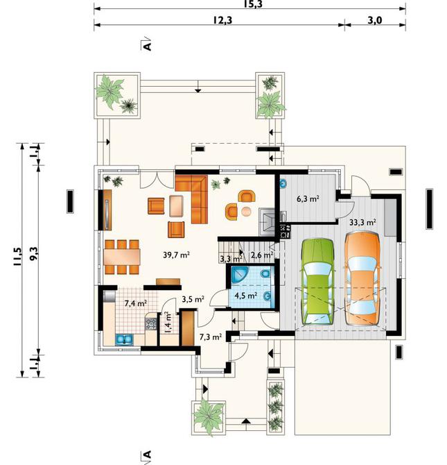 Rzut parteru POW. 109,3 m²