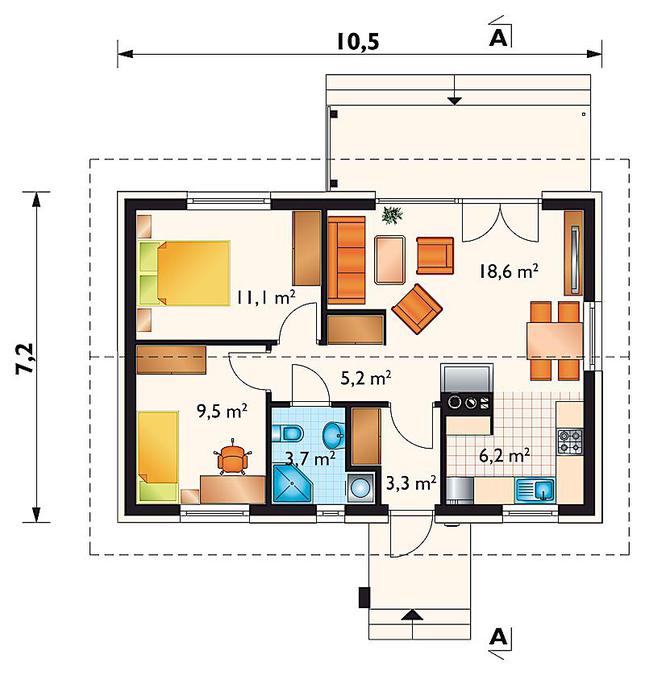 Rzut parteru POW. 57,6 m²