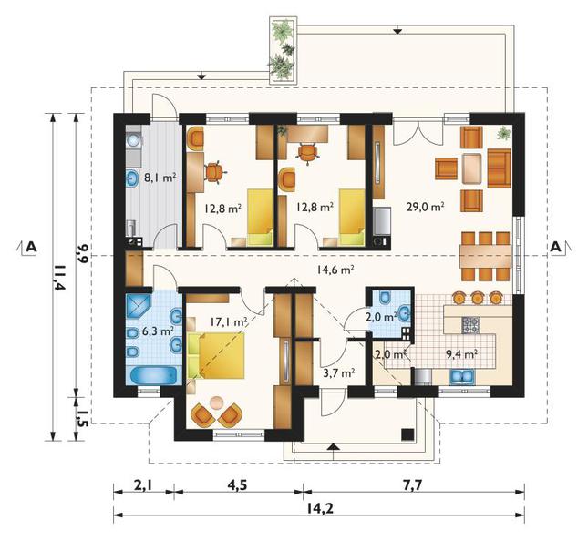 Rzut parteru lustro POW. 117,8 m²