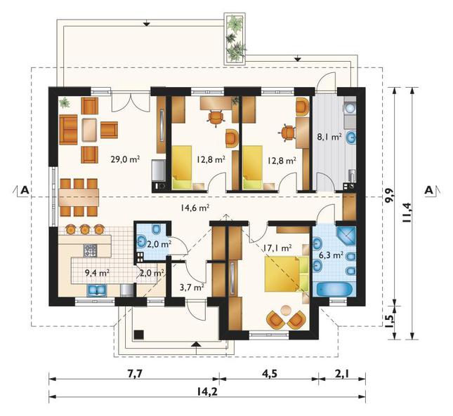 Rzut parteru POW. 117,8 m²