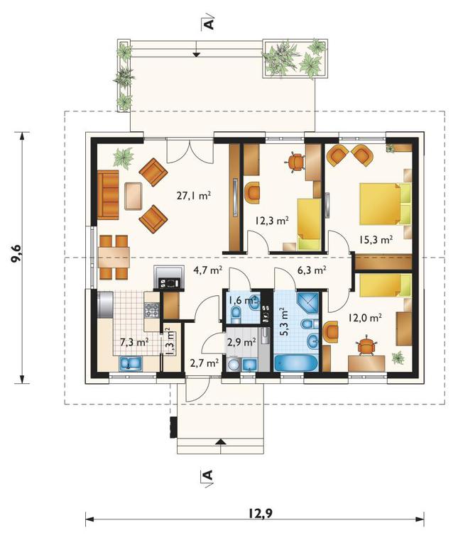 Rzut parteru POW. 98,8 m²