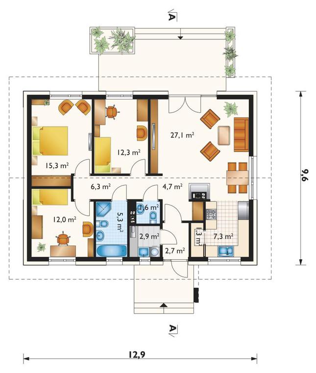 Rzut parteru lustro POW. 98,8 m²
