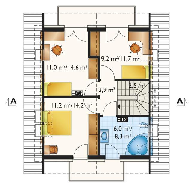 Rzut poddasza lustro POW. 54,2 m²