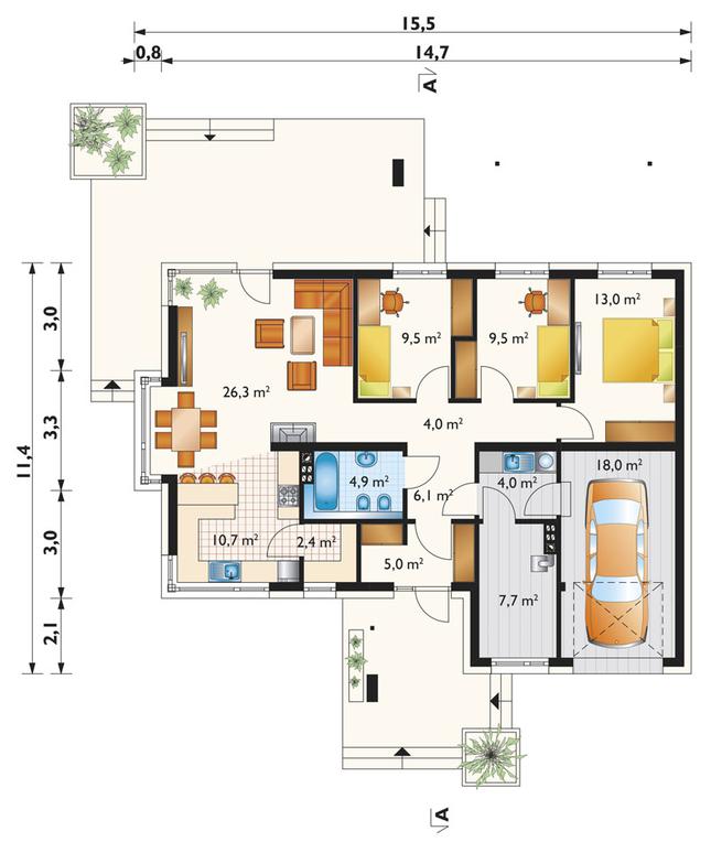 Rzut parteru POW. 121,1 m²