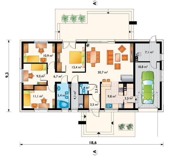 Rzut parteru POW. 137,7 m²