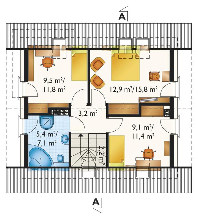Rzut poddasza lustro POW. 51,5 m²