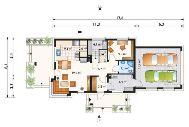 Rzut parteru POW. 98,9 m²