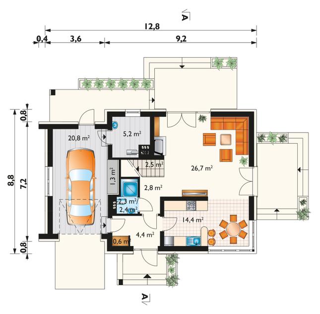 Rzut parteru POW. 81,2 m²