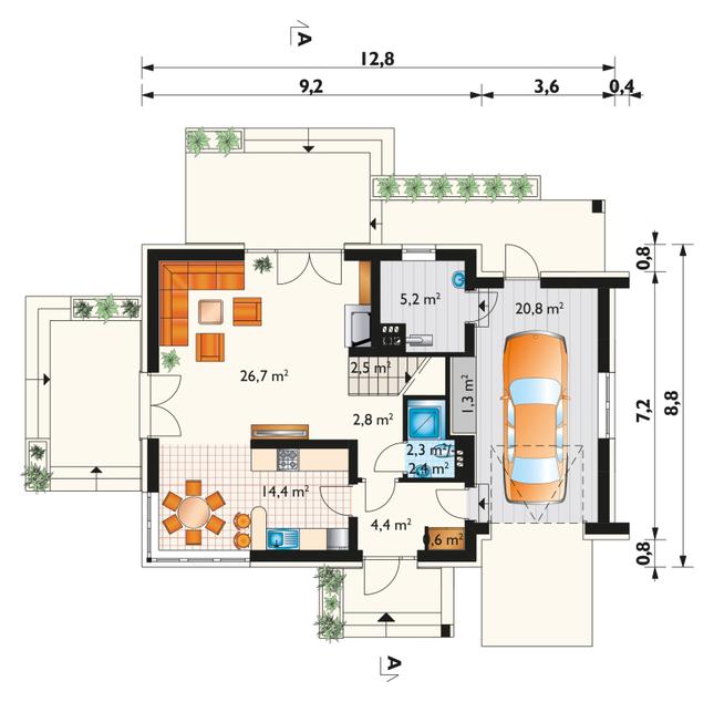Rzut parteru lustro POW. 81,2 m²