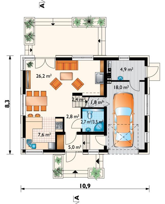 Rzut parteru POW. 72,2 m²