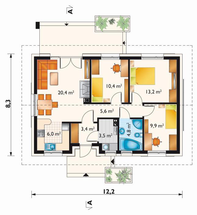 Rzut parteru POW. 77,2 m²
