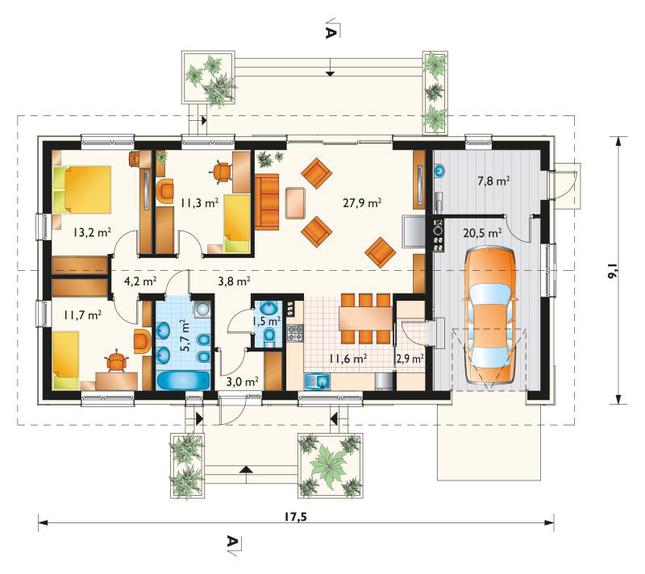 Rzut parteru POW. 125,1 m²