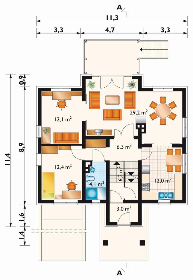 Rzut parteru POW. 85,3 m²