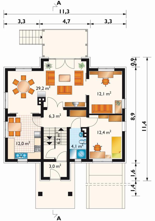 Rzut parteru lustro POW. 85,3 m²