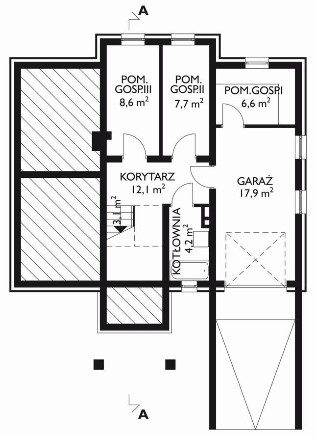 Rzut piwnicy lustro POW. 60,2 m²