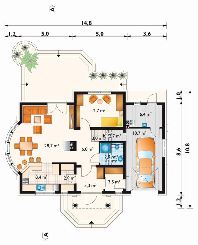 Rzut parteru POW. 102,4 m²
