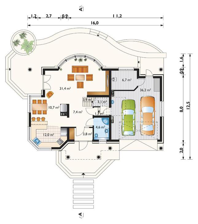 Rzut parteru POW. 121,5 m²