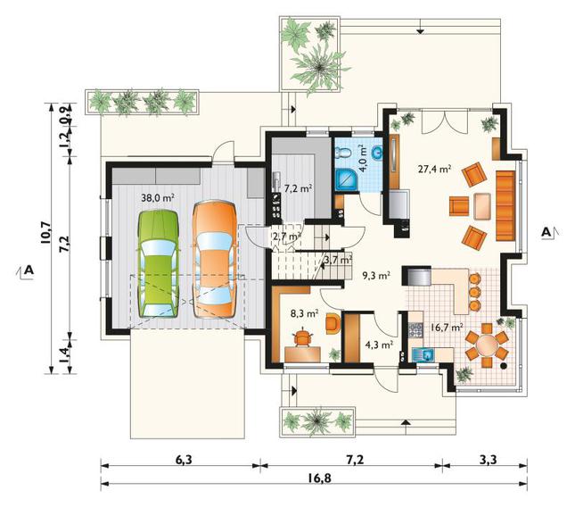 Rzut parteru POW. 121,6 m²