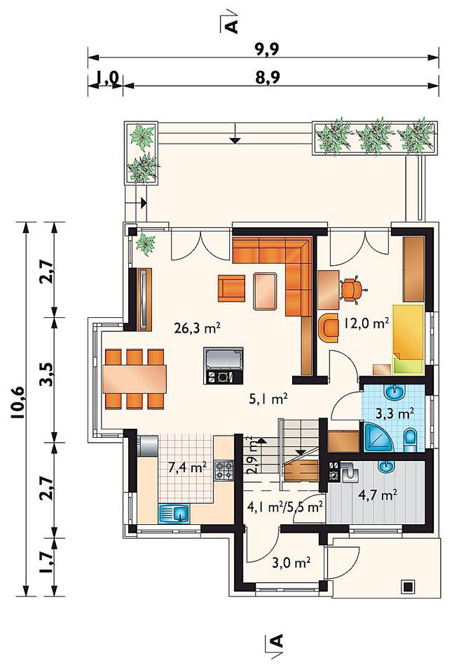 Rzut parteru POW. 70,2 m²