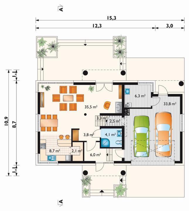 Rzut parteru POW. 106,1 m²