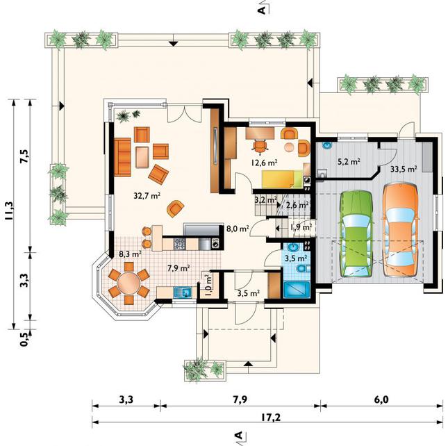 Rzut parteru POW. 123,9 m²