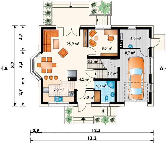 Rzut parteru POW. 87,6 m²
