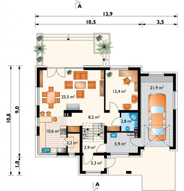 Rzut parteru POW. 99,9 m²