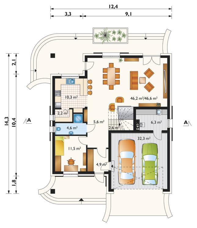Rzut parteru POW. 126,9 m²
