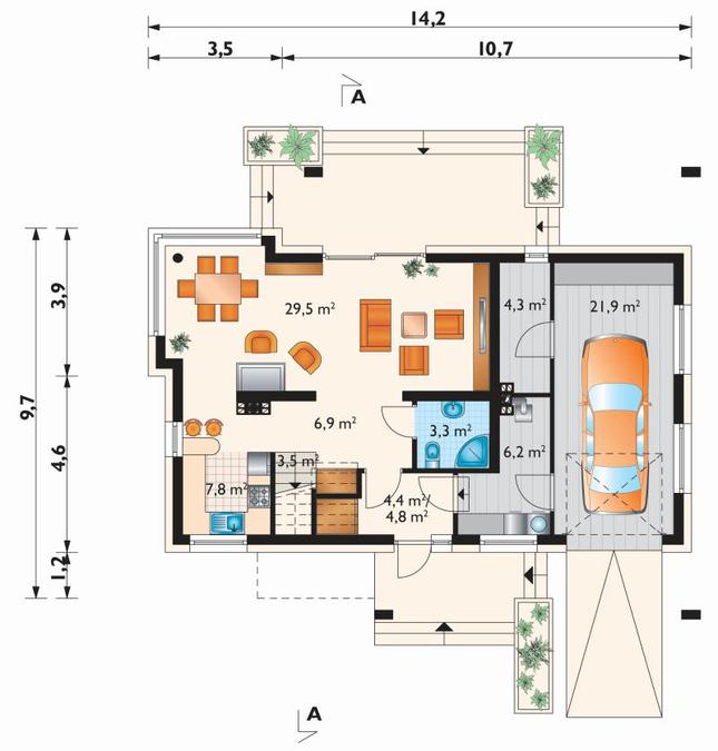 Rzut parteru POW. 88,2 m²