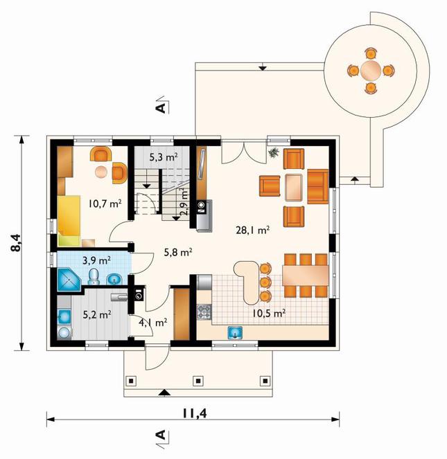 Rzut parteru POW. 76,6 m²