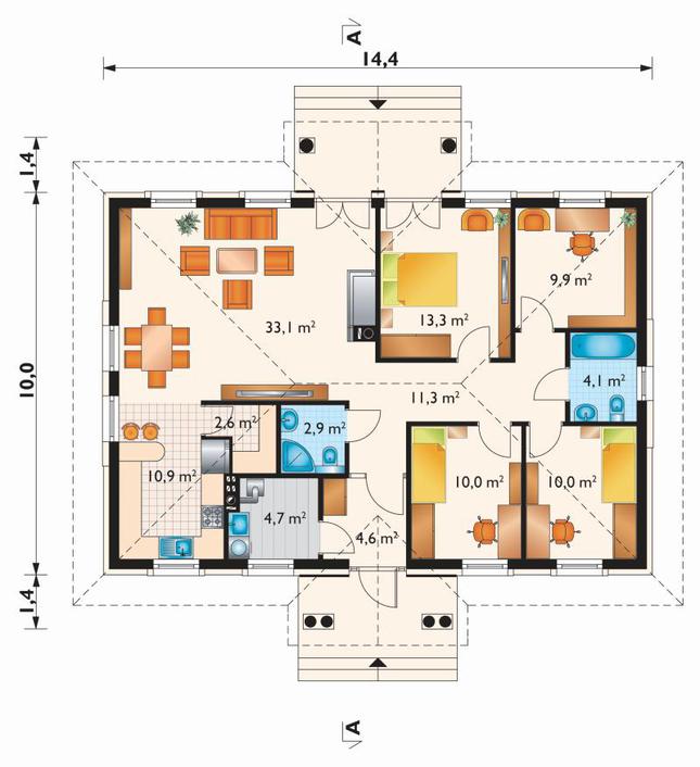 Rzut parteru POW. 117,4 m²