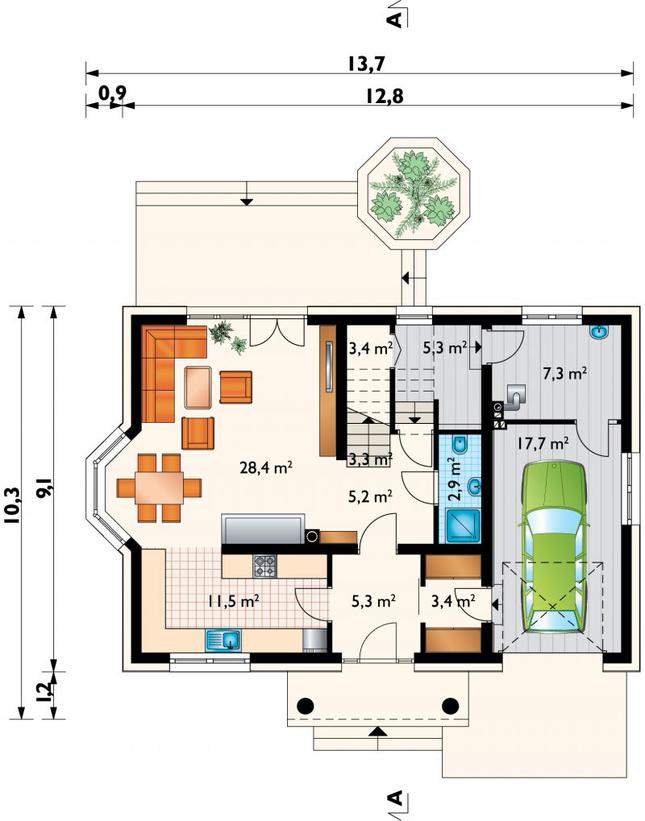 Rzut parteru POW. 93,7 m²