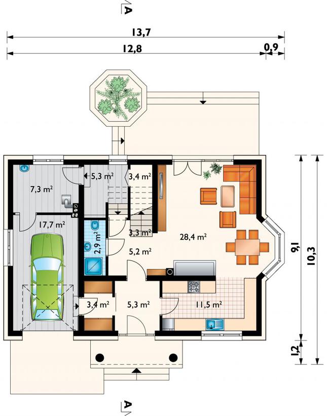 Rzut parteru lustro POW. 93,7 m²