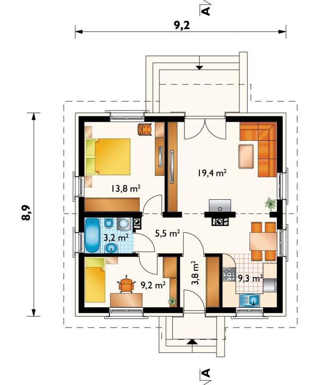 Rzut parteru POW. 64,2 m²